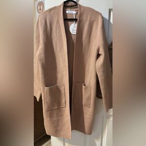 Tan Open Front Cardigan with Pockets